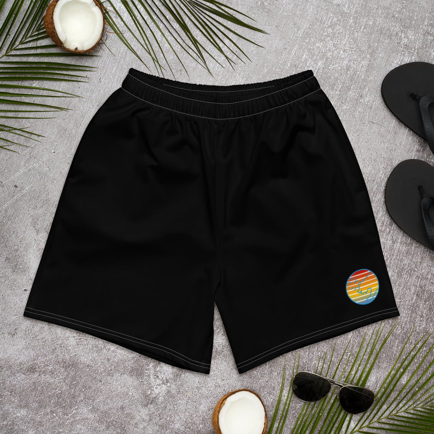 Black Retro Sunset Men's Recycled Athletic Shorts