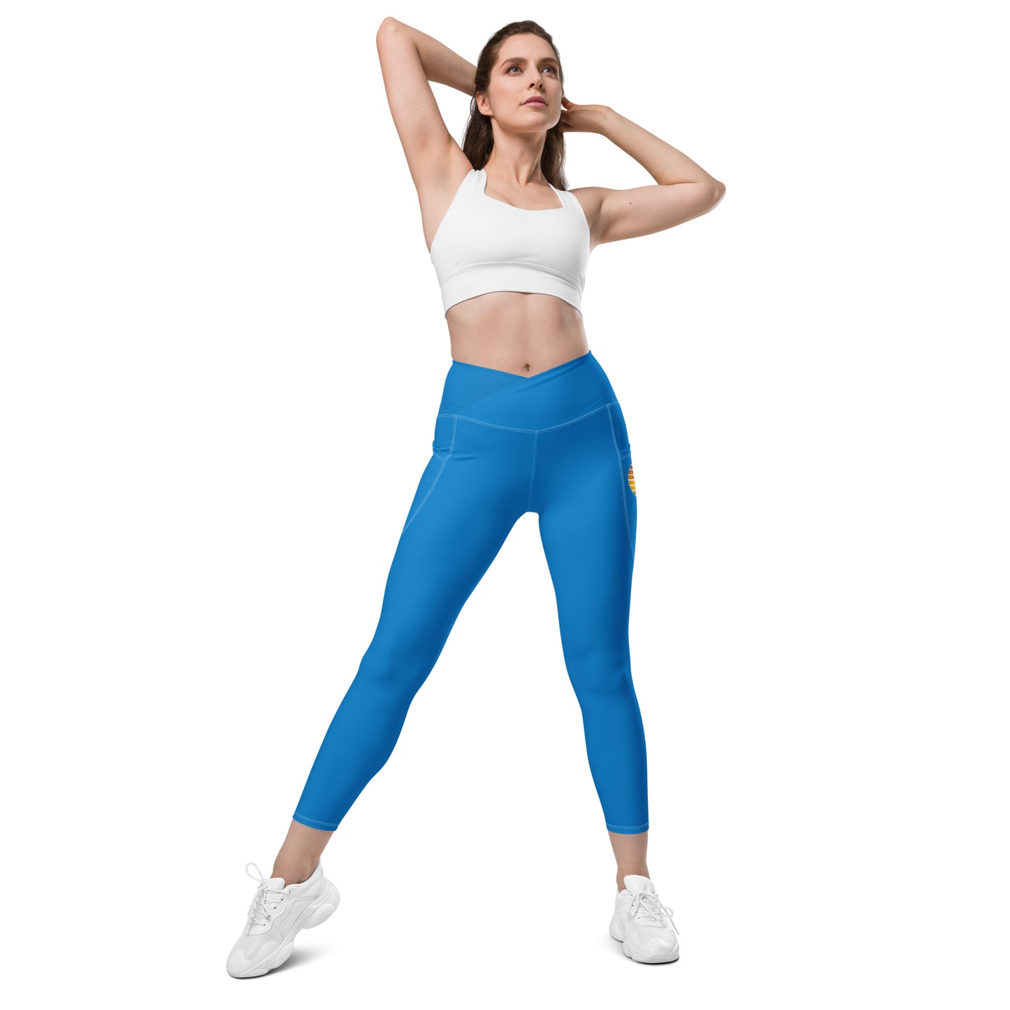 Ocean Blue Retro Sunset Crossover leggings with pockets