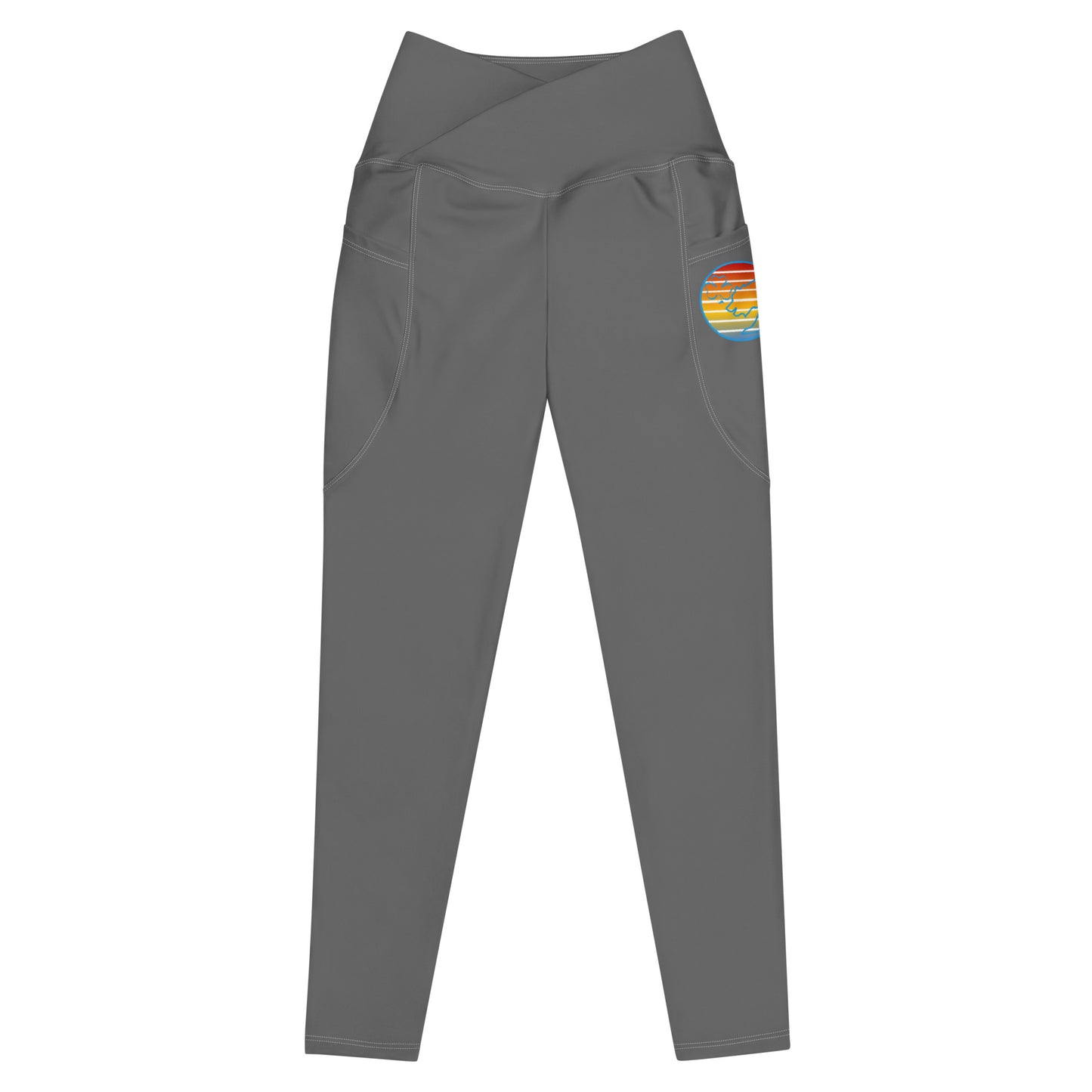 May Gray Retro Sunset Crossover leggings with pockets