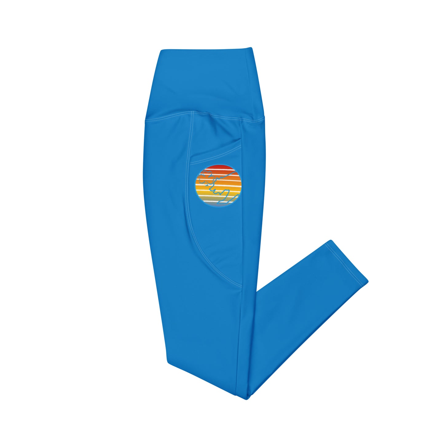 Ocean Blue Retro Sunset Crossover leggings with pockets