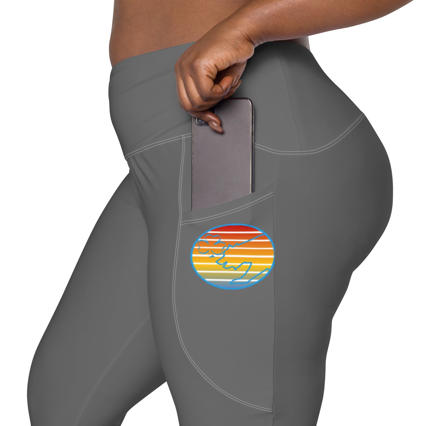 May Gray Retro Sunset Crossover leggings with pockets