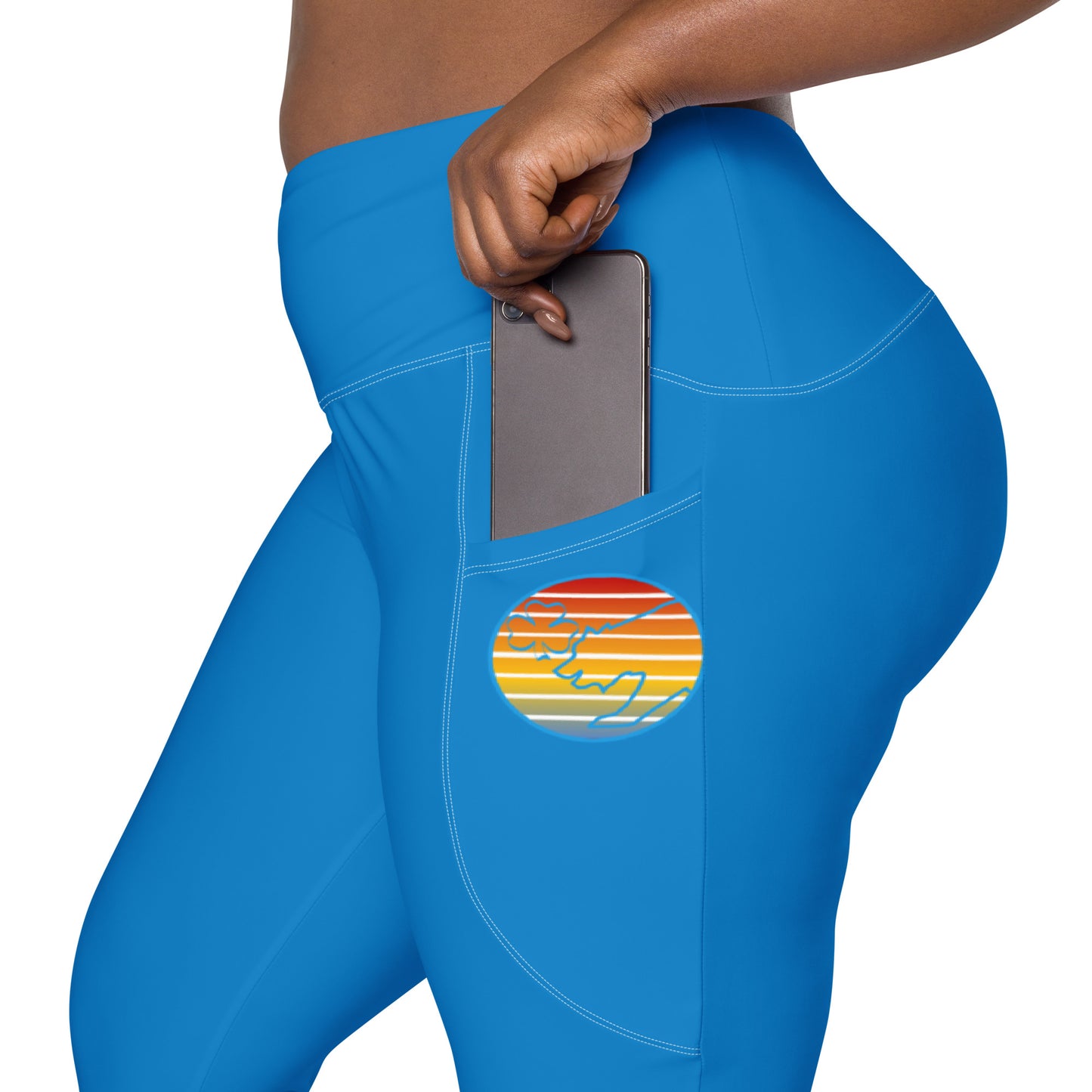 Ocean Blue Retro Sunset Crossover leggings with pockets