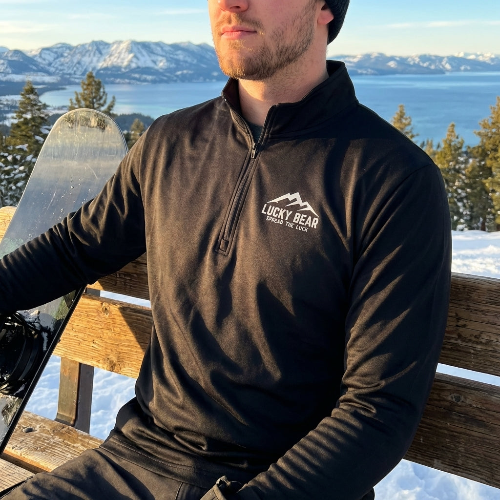 High-resolution close-up of a man’s upper body showing the texture and details of the white Sierra pullover during winter.