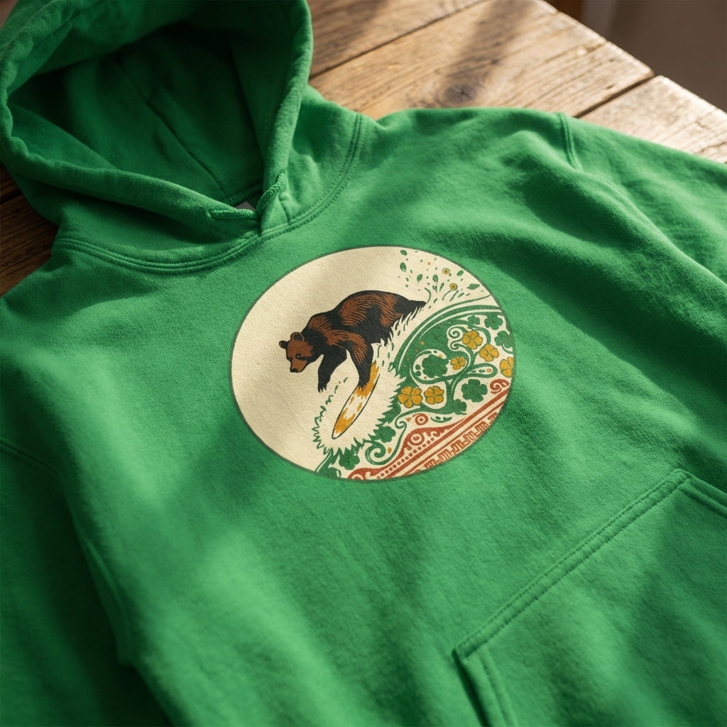 Detailed close-up of the Old School Surf Club Hoodie fabric, showing soft texture and stitching in natural light.